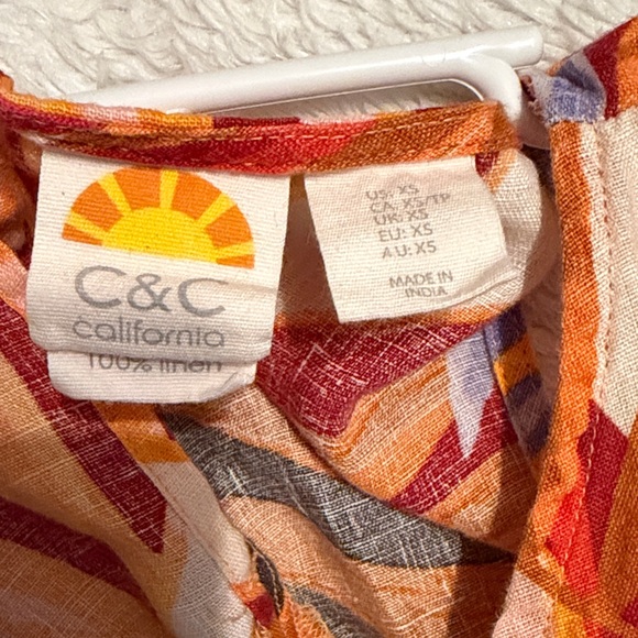 C&C California 100% Linen Vibrant Tropical Print Dress (Size XS) - Picture 4 of 6